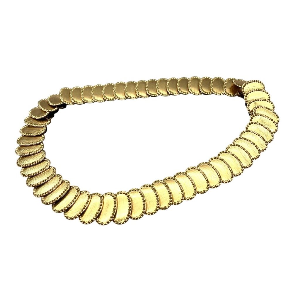 Vintage Elastic Belt with Overlapping Gold Tone Ovals, 94 GRD Glamrock 80s 90s